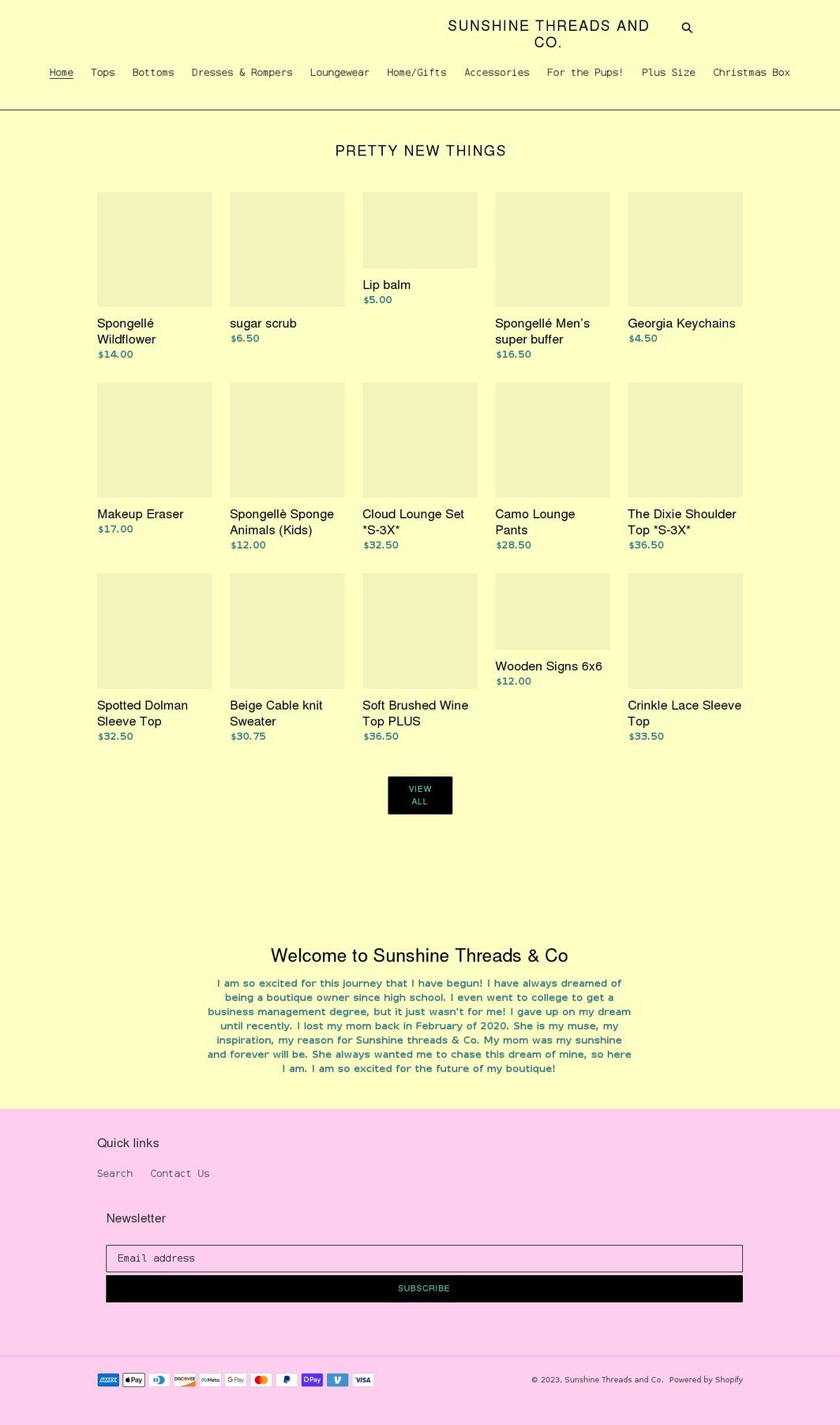 sunshinethreadsandco.com shopify website screenshot