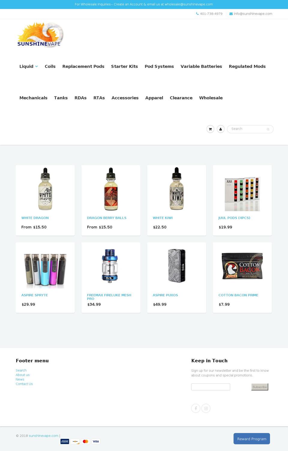 sunshinevapedistro.com — Shopify storefront screenshot