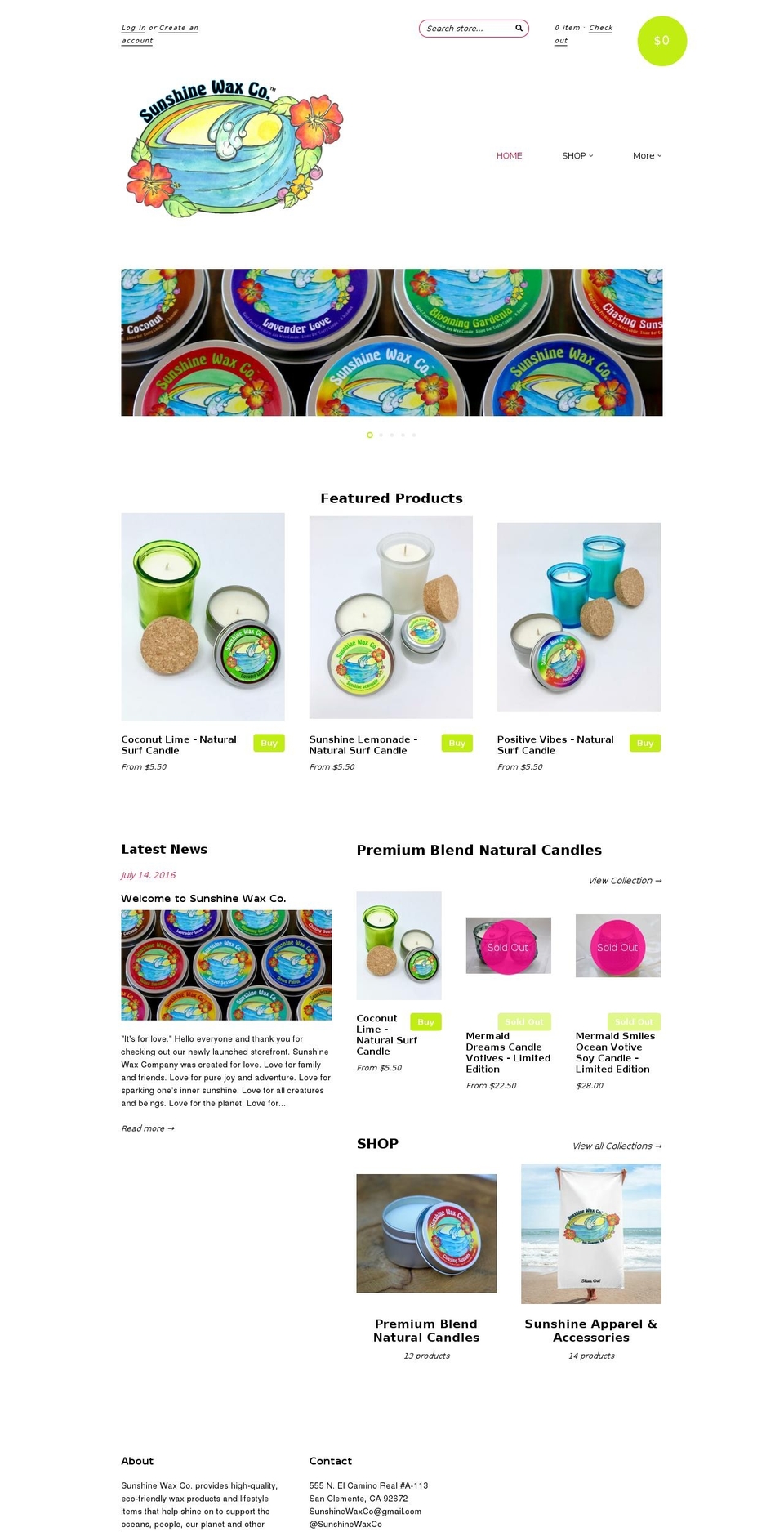 sunshinewaxco.com shopify website screenshot