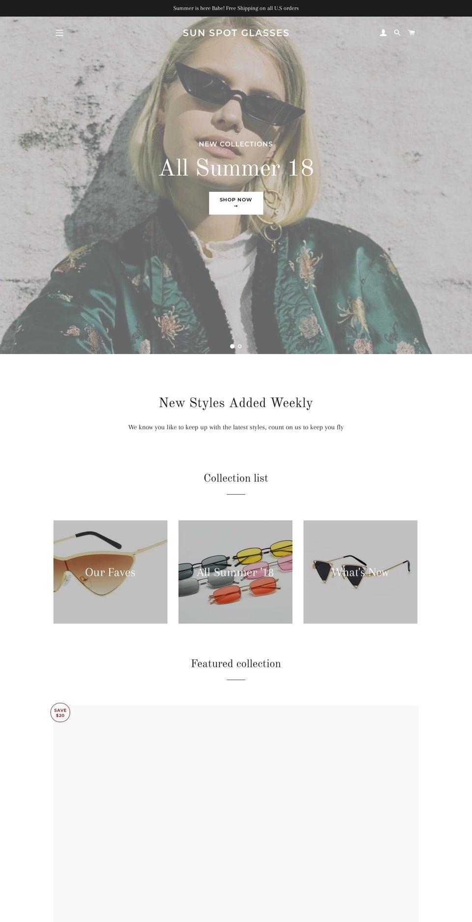 sunspotglasses.com — Shopify storefront screenshot