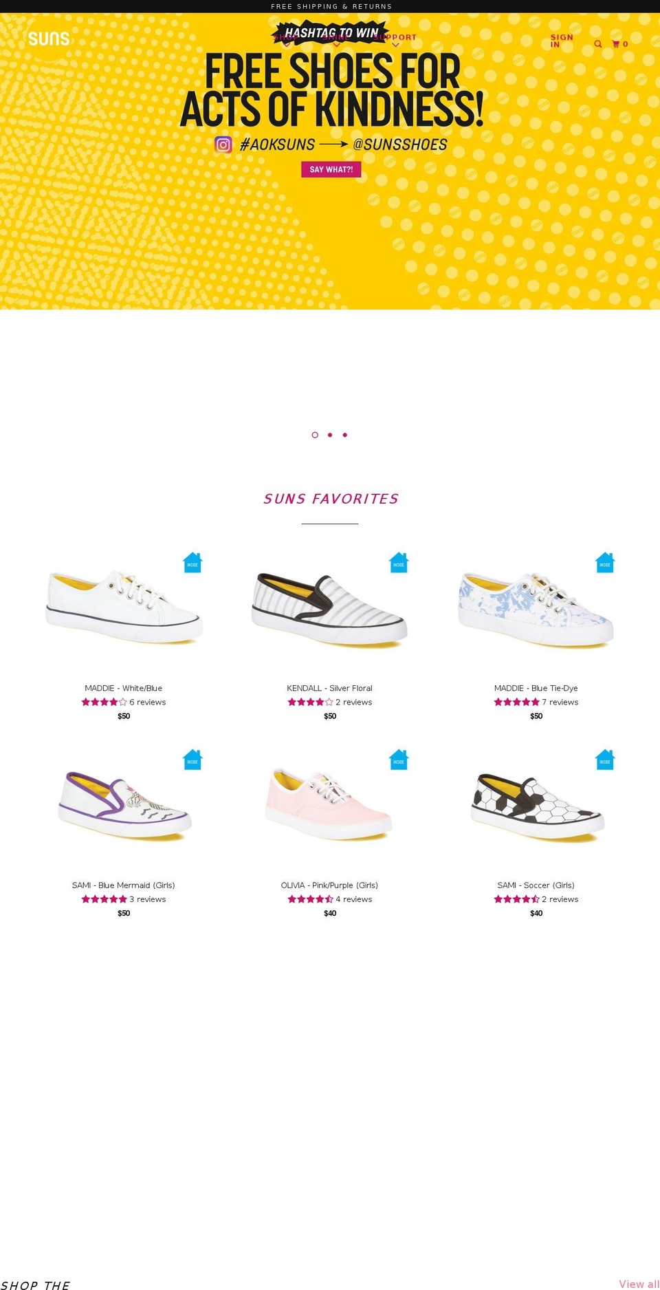 sunsshoes.com shopify website screenshot