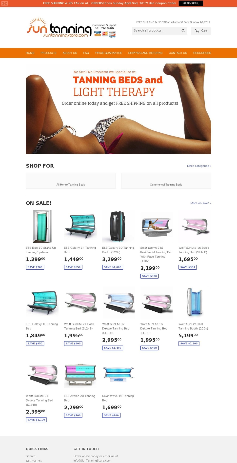 suntanningstore.com shopify website screenshot