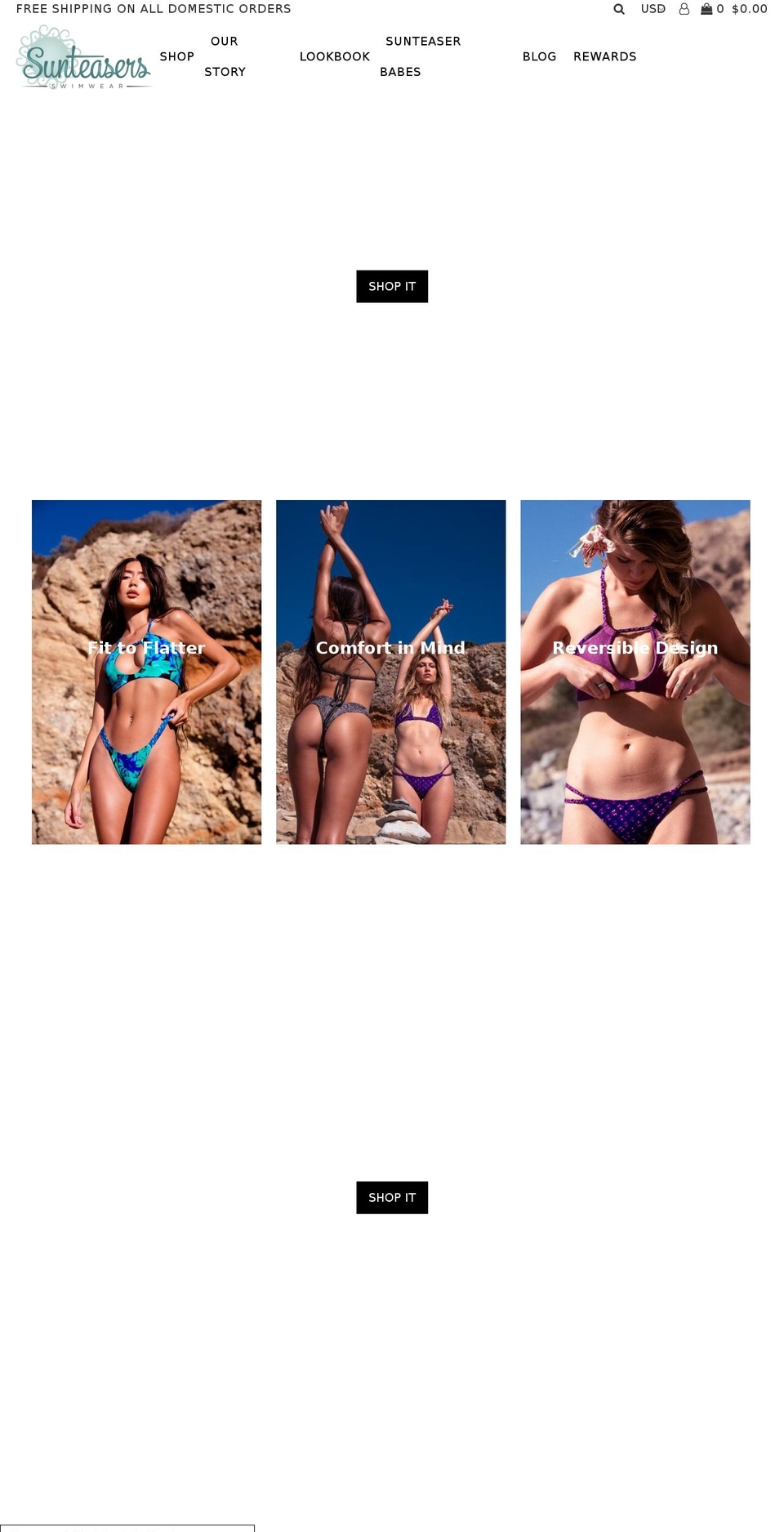 sunteasersswimwear.com — Shopify storefront screenshot