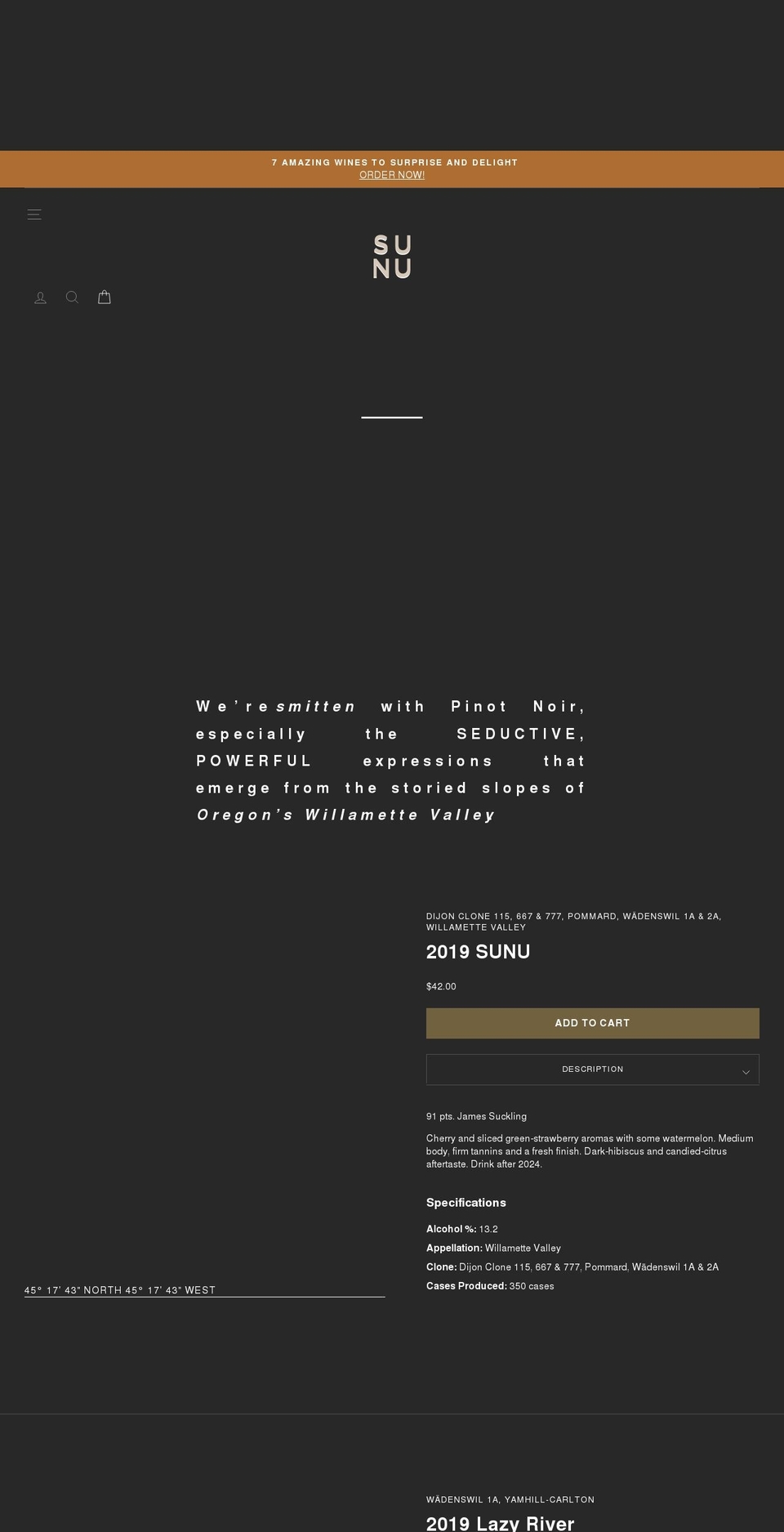 sunuwines.com shopify website screenshot