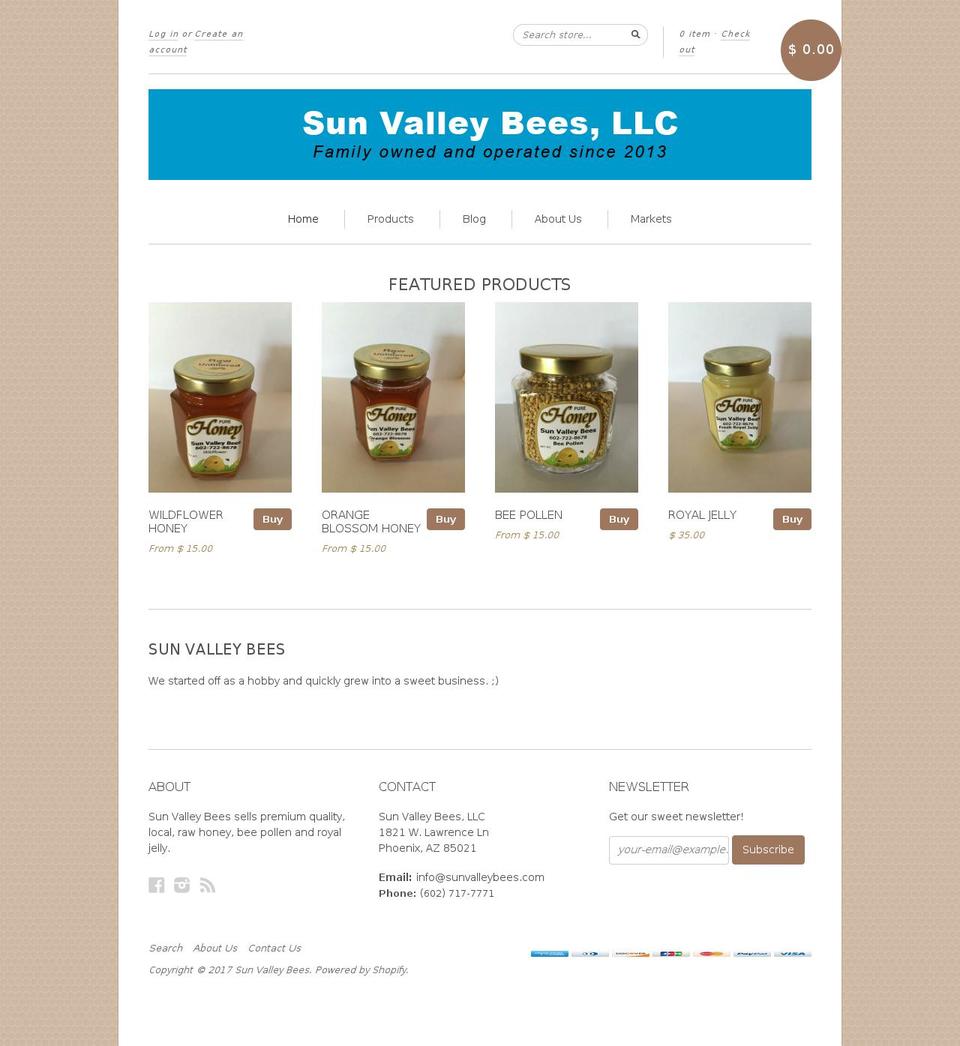 sunvalleybees.com shopify website screenshot