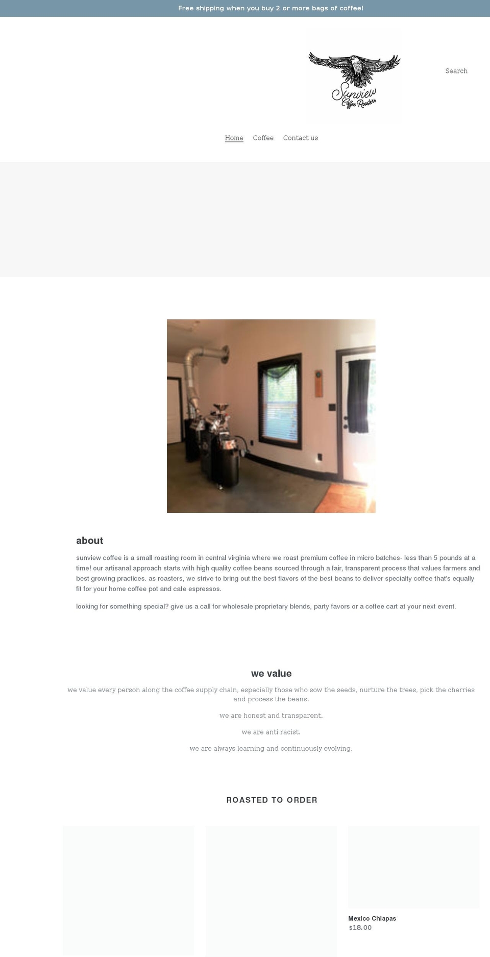 sunviewcoffee.com shopify website screenshot