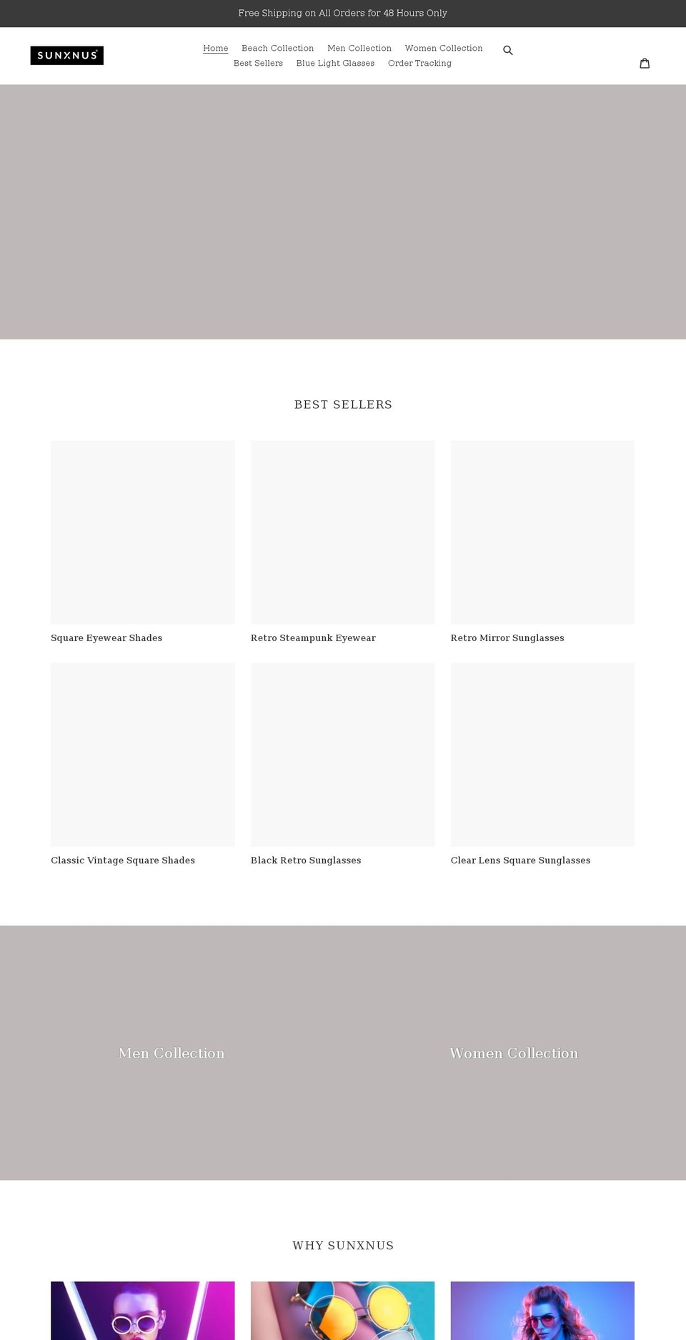 sunxnus.myshopify.com shopify website screenshot