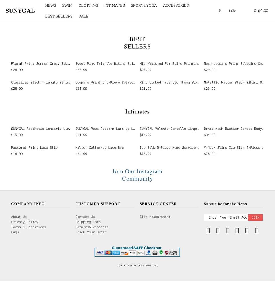 sunygal.com — Shopify storefront screenshot