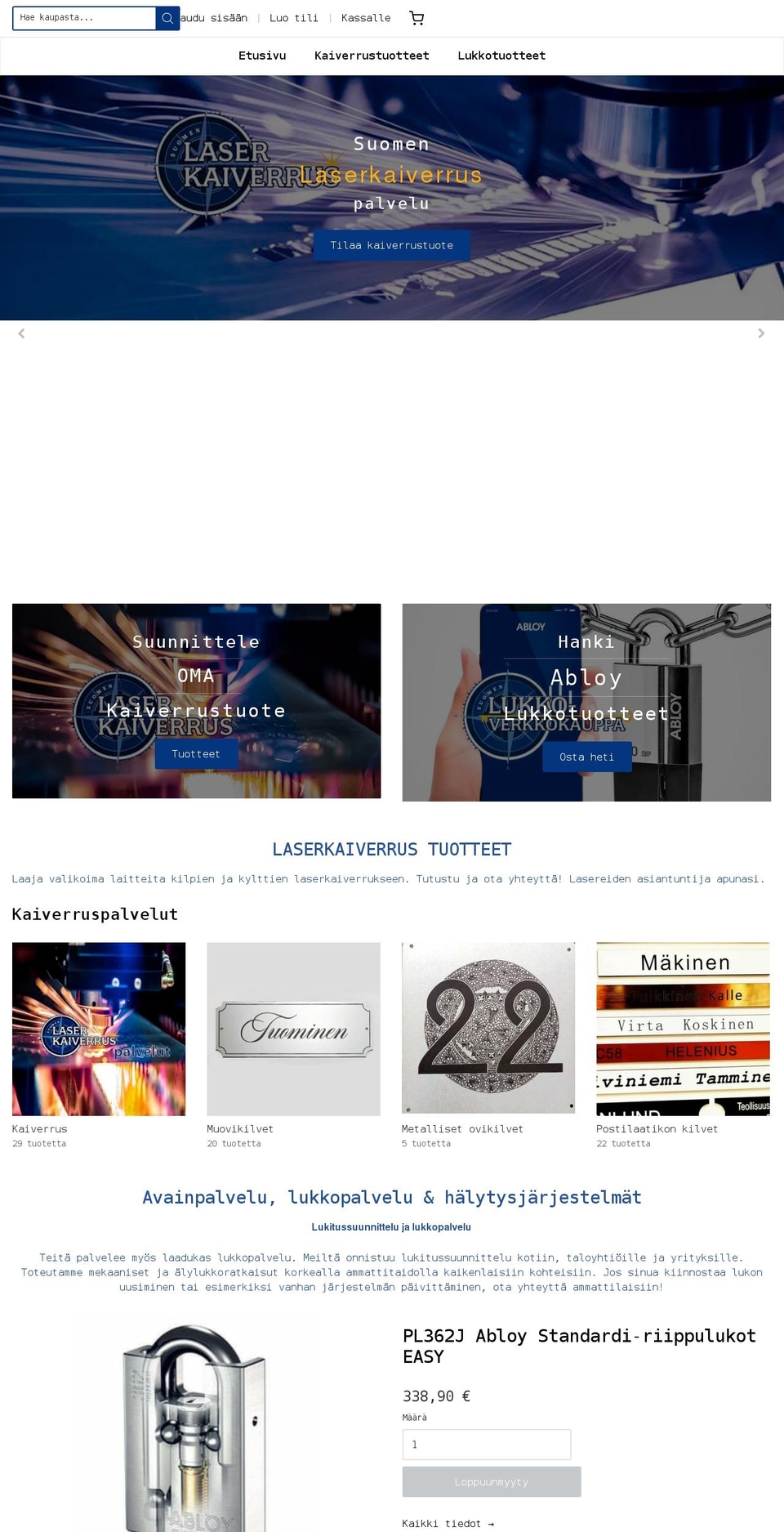 suomenlaserkaiverrus.fi shopify website screenshot