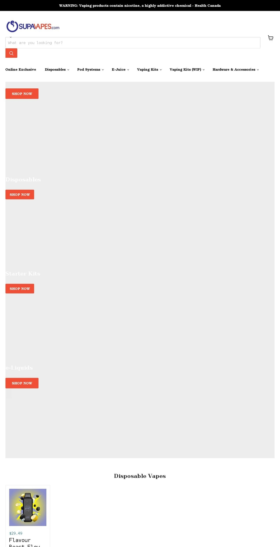 supavapes.com shopify website screenshot