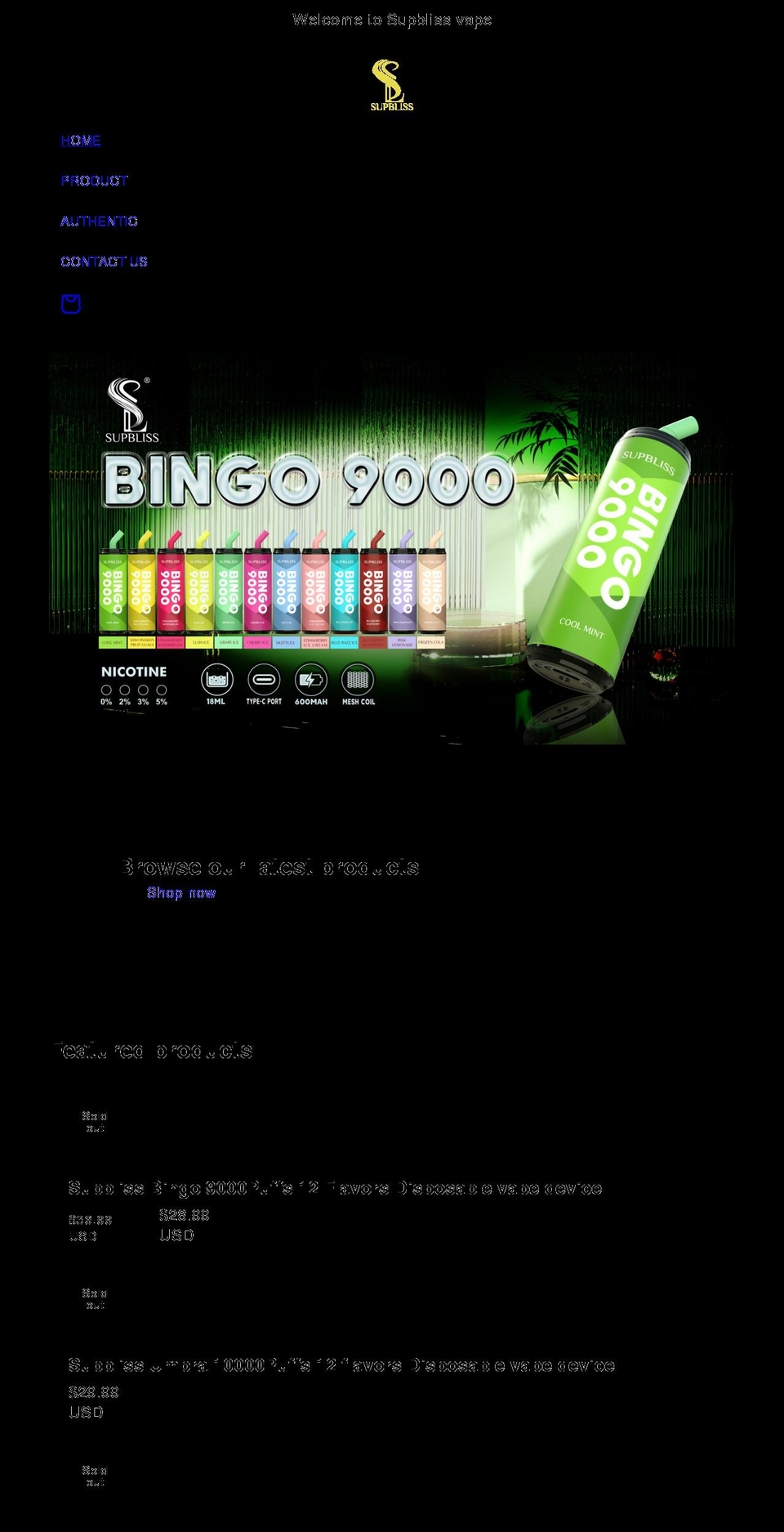 supblissvape.com shopify website screenshot