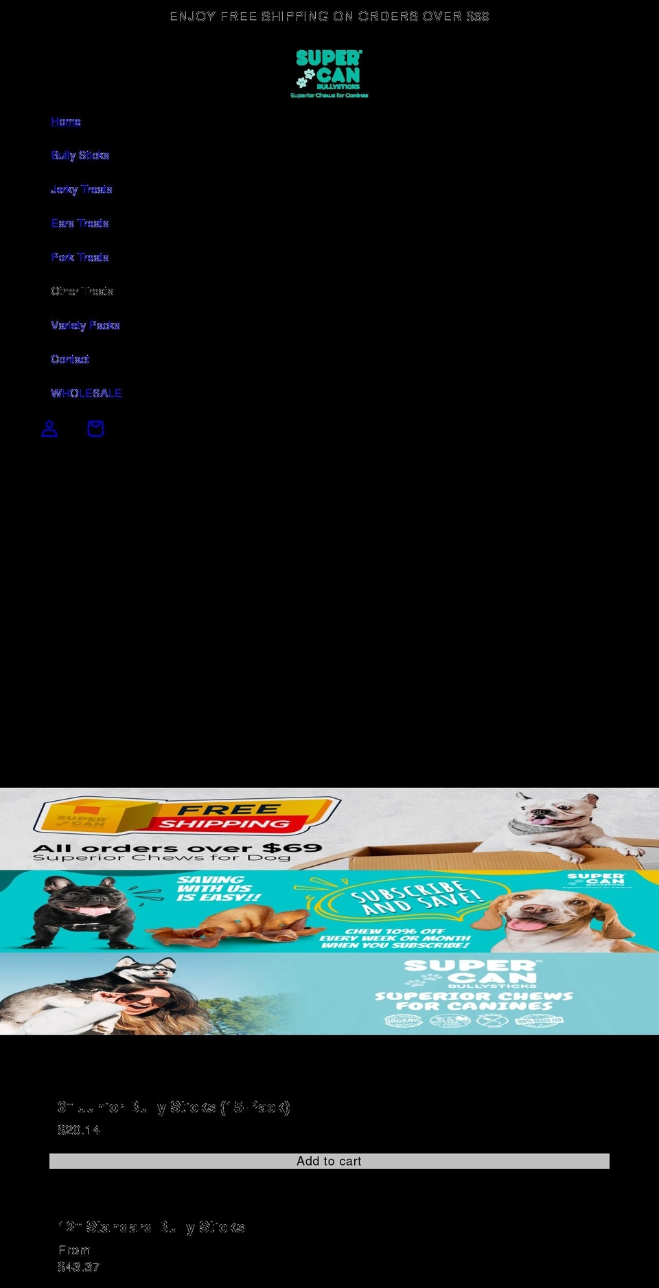 supercanbullysticks.com shopify website screenshot