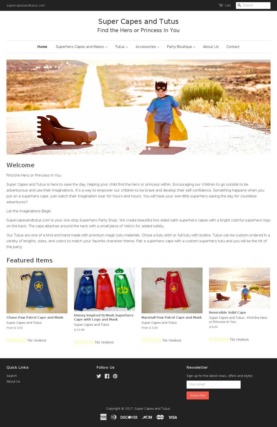 supercapesandtutus.com shopify website screenshot