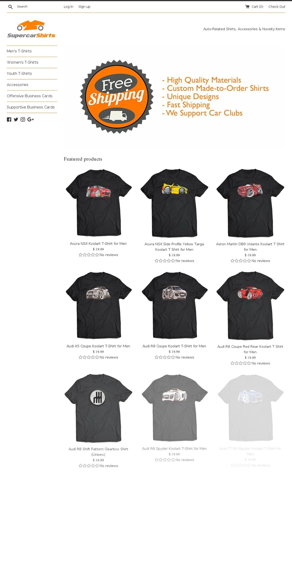 supercarshirts.com shopify website screenshot