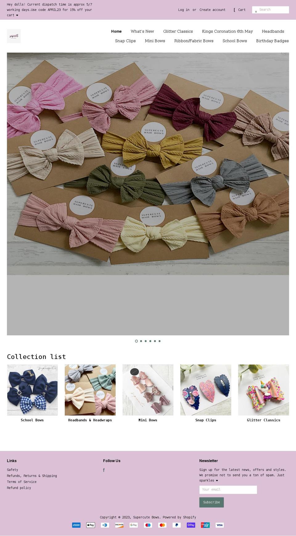 supercutebows.co.uk shopify website screenshot