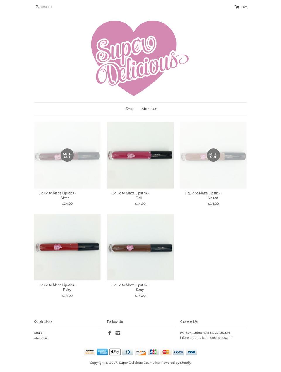 superdeliciouscosmetics.com shopify website screenshot