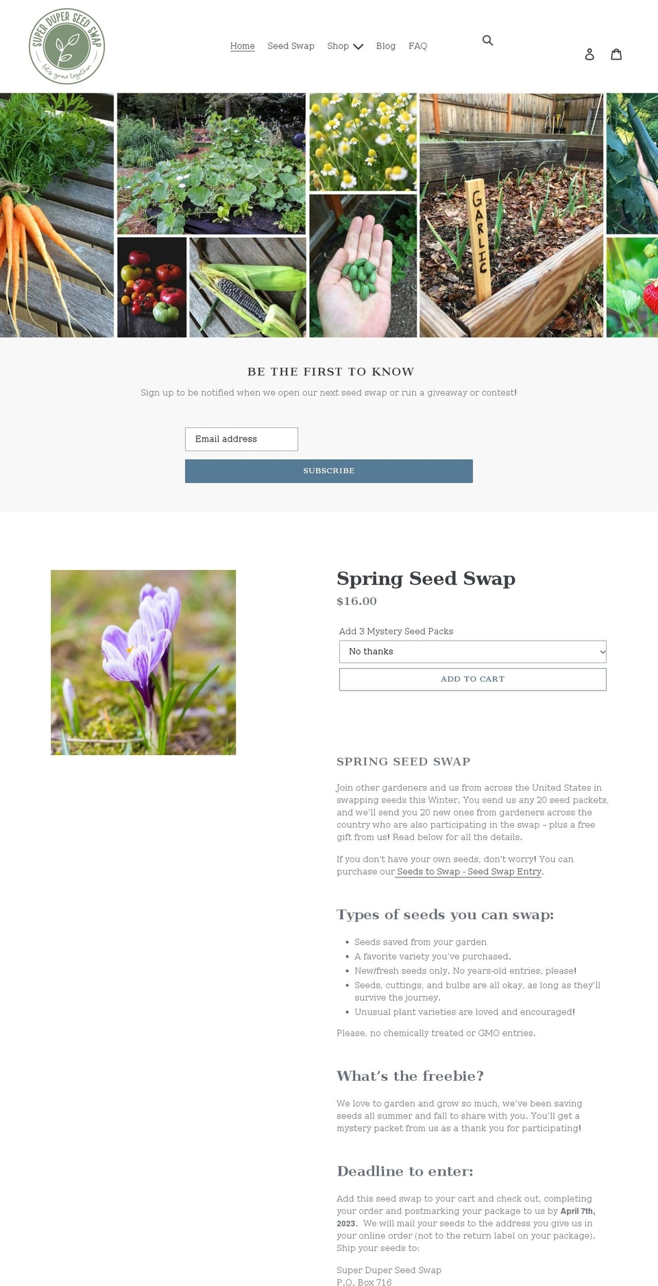 superduperseedswap.com shopify website screenshot