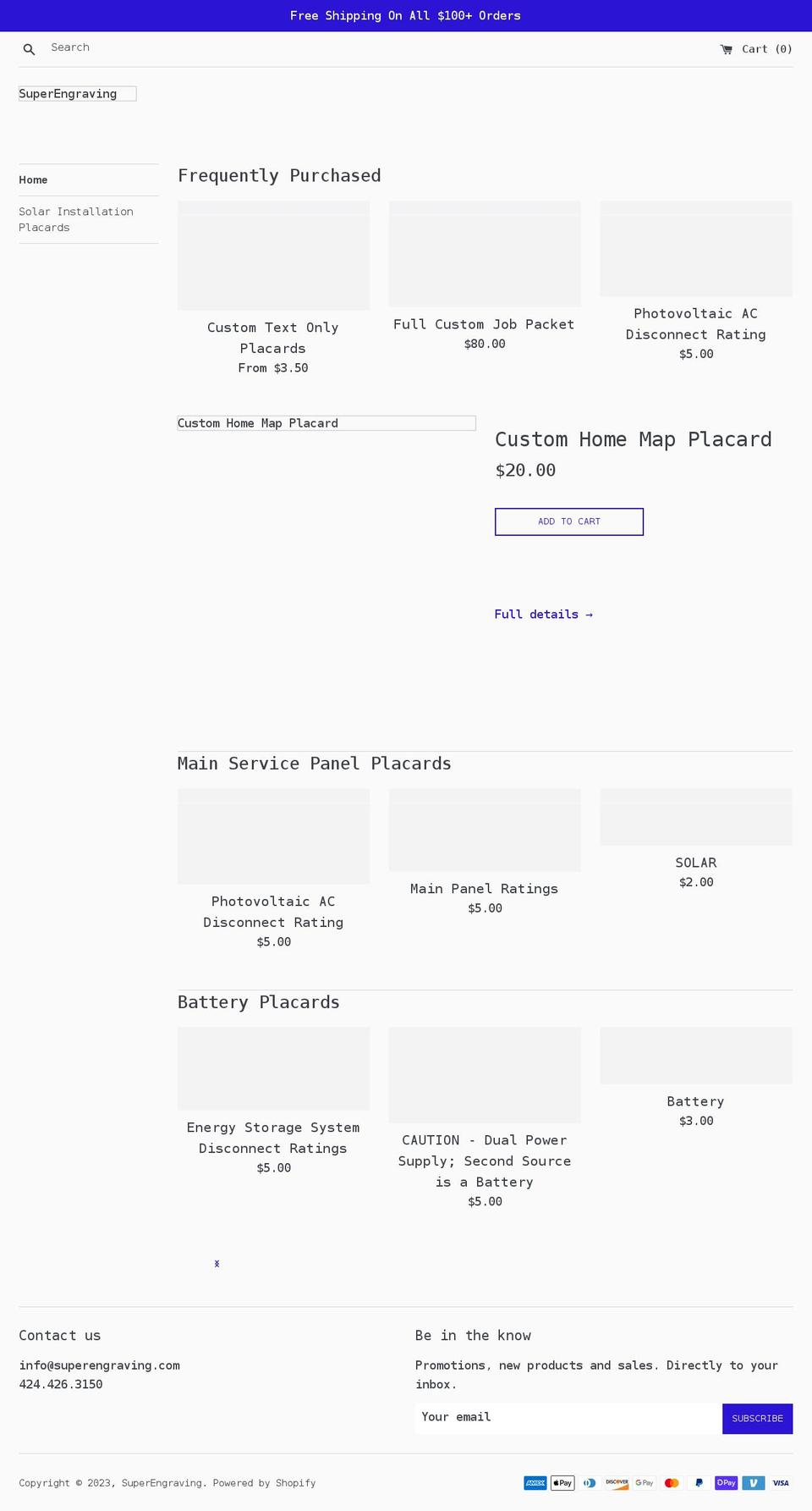 superengraving.com shopify website screenshot