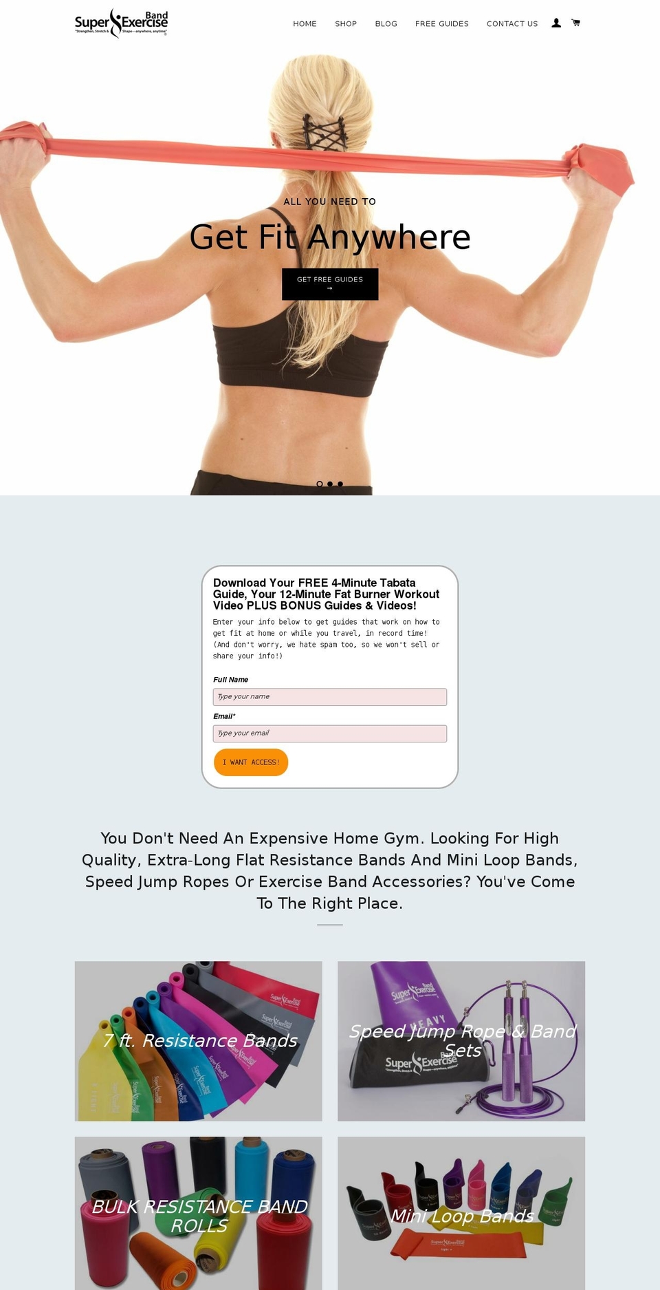 superexercisebands.com shopify website screenshot