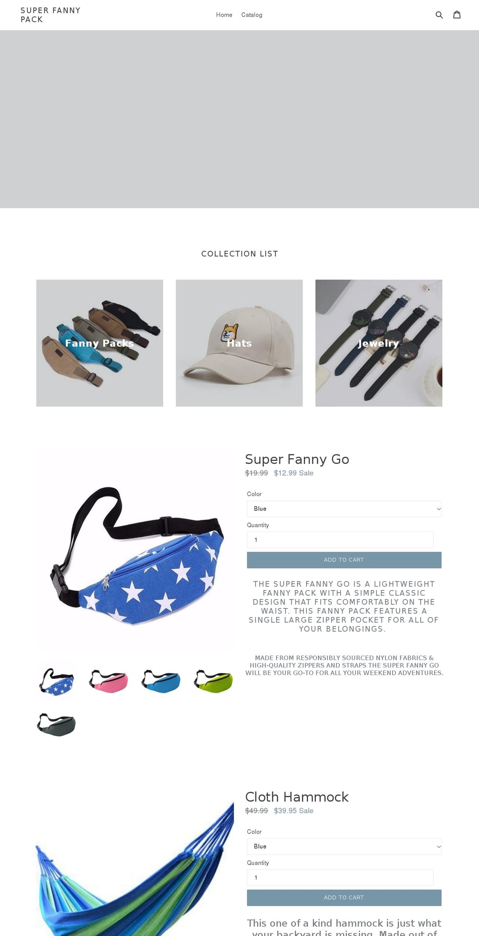 superfannypack.com — Shopify storefront screenshot