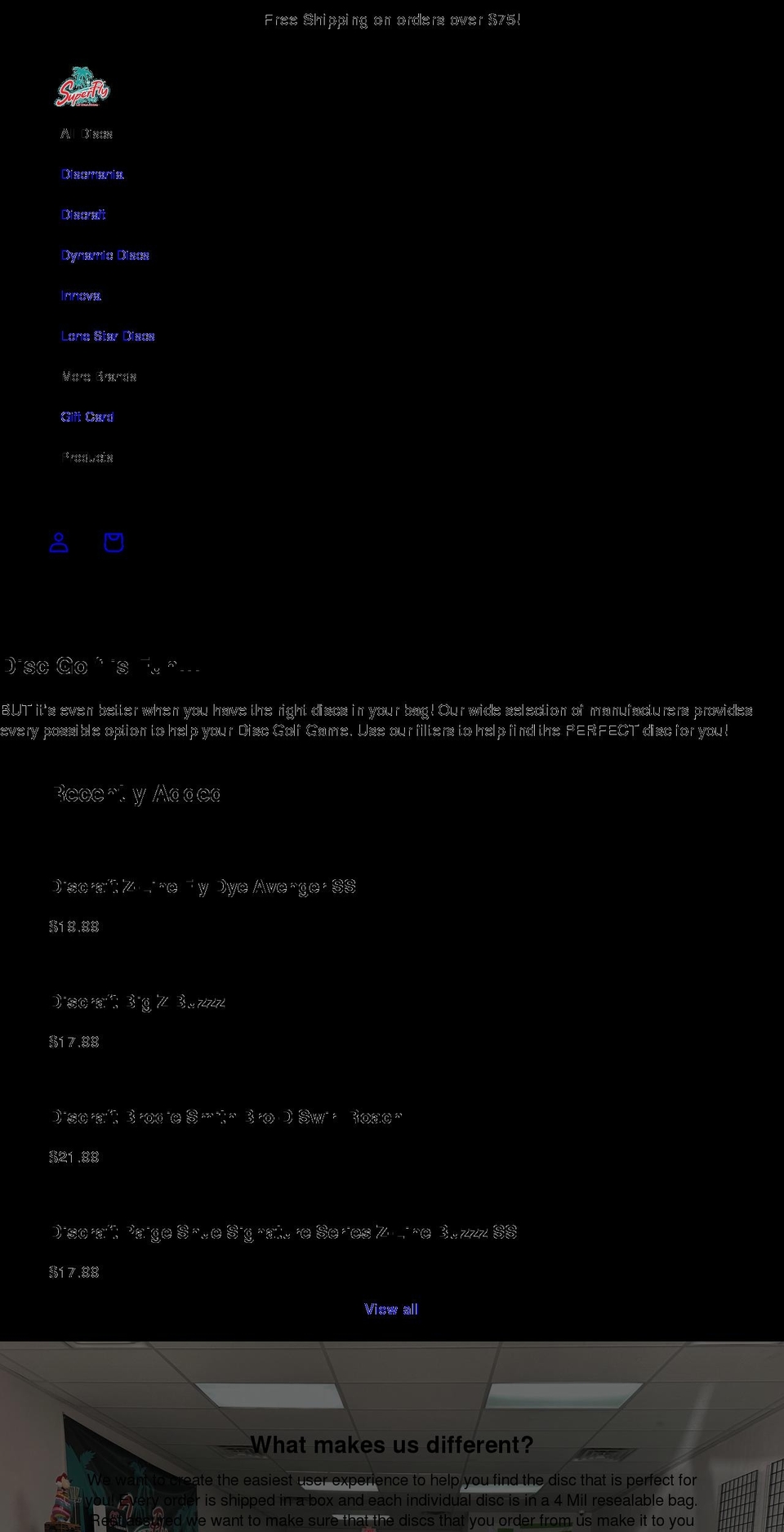 superflydiscgolf.com shopify website screenshot