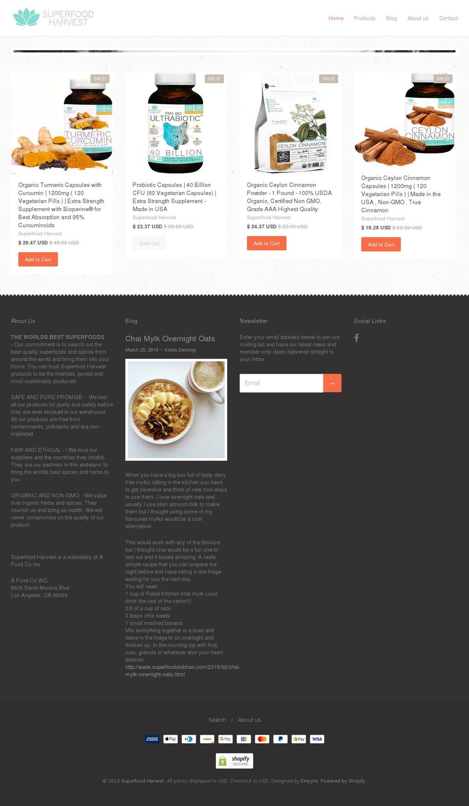 superfoodharvest.com shopify website screenshot