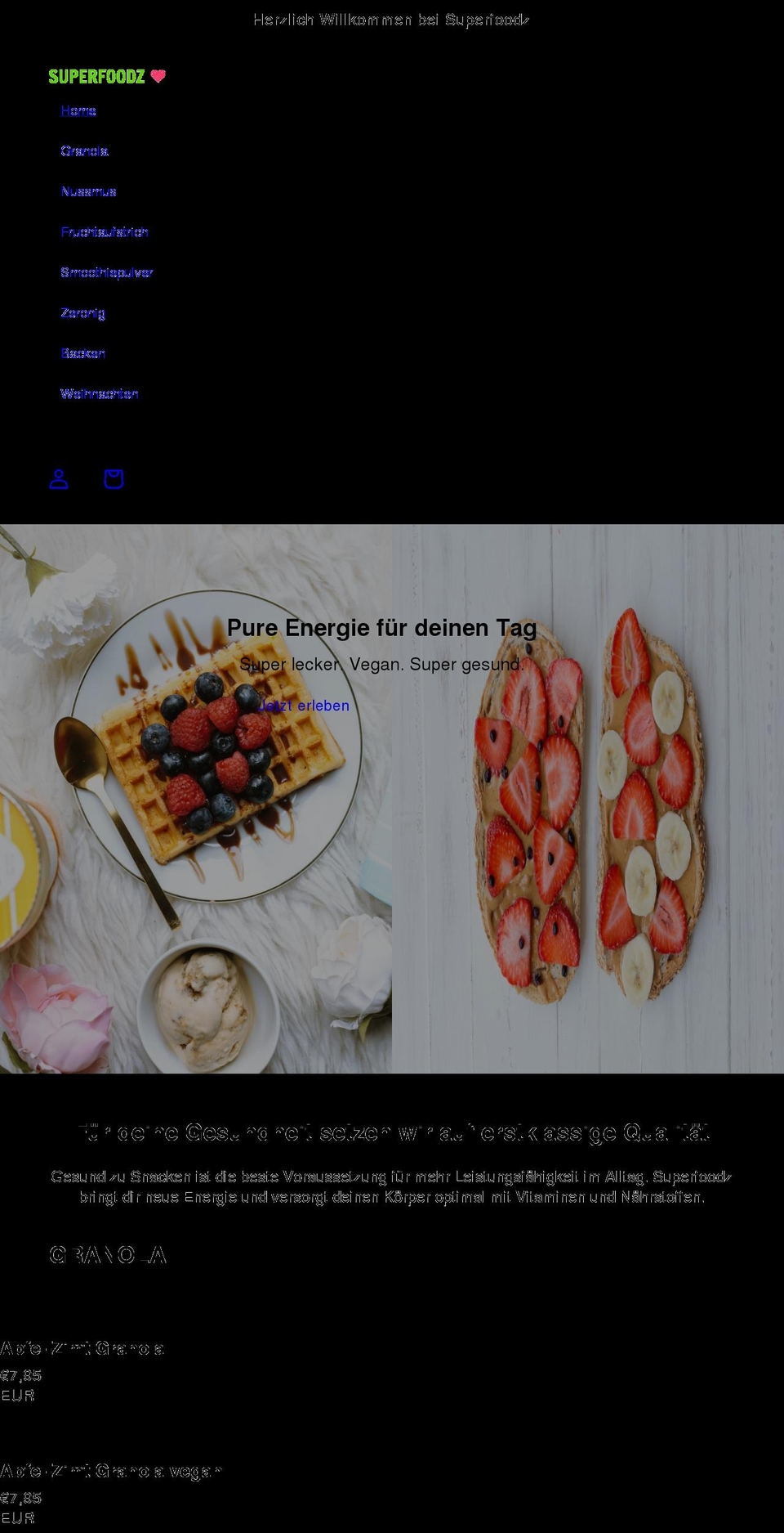 superfoodz.de shopify website screenshot