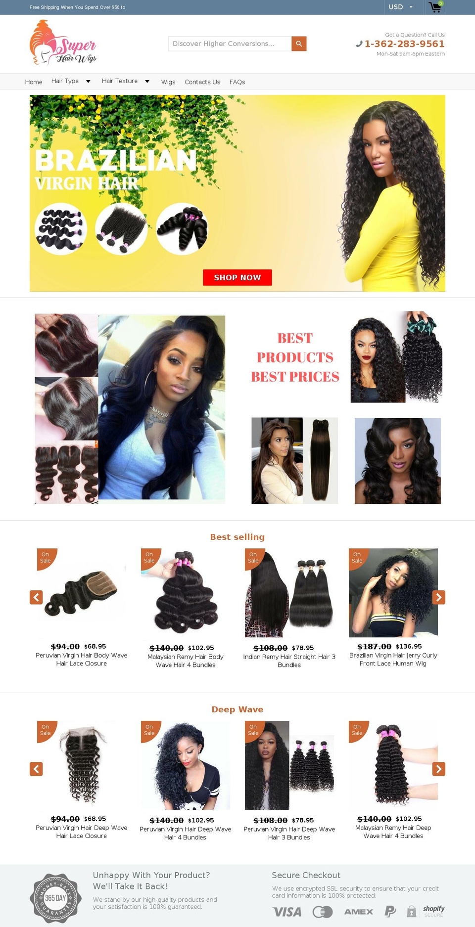 superhairwigs.com — Shopify storefront screenshot