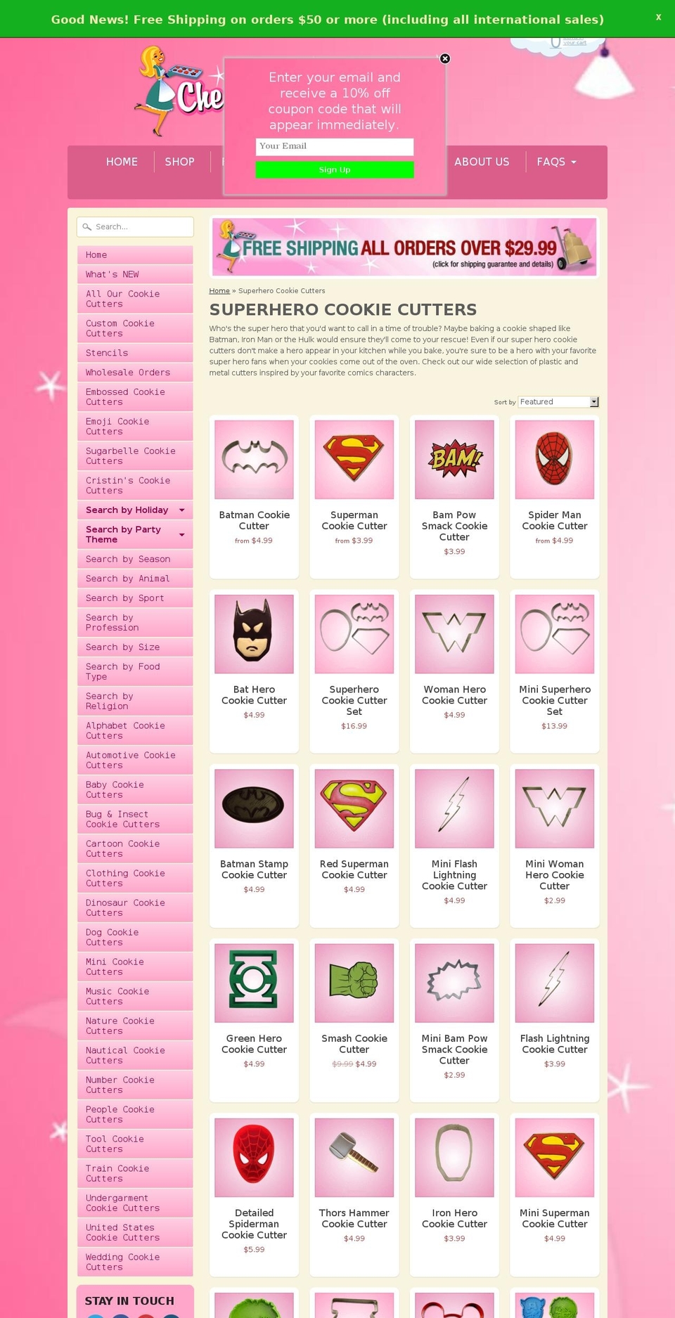 Cheap Cookie Cutters Shopify theme site example superherocookiecutters.com