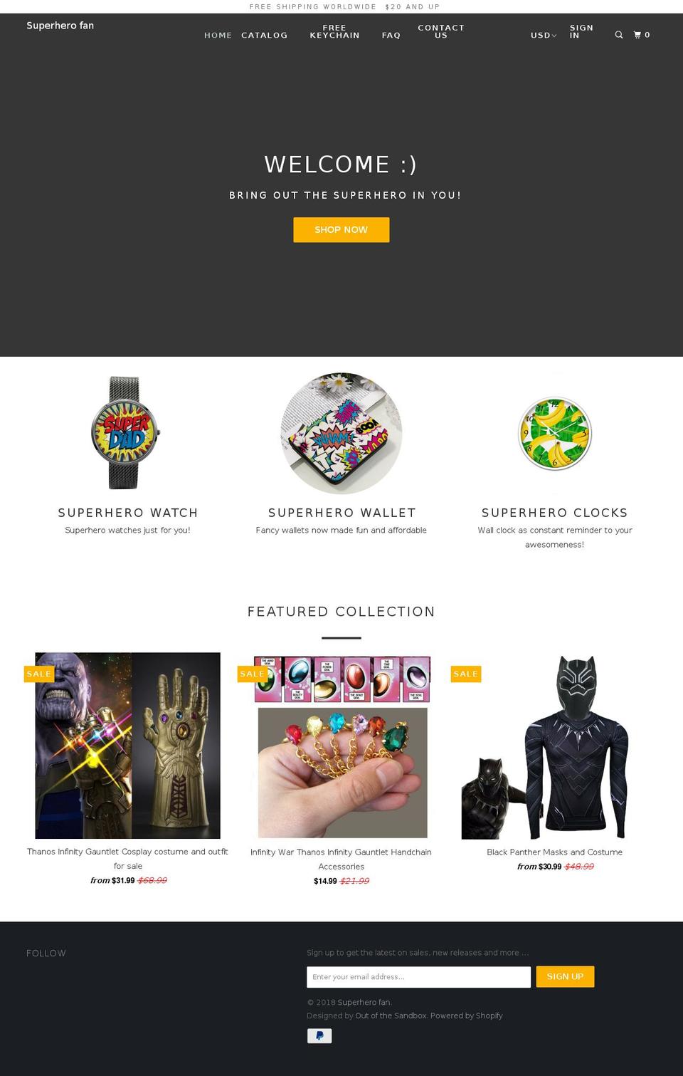superheroesfan.com shopify website screenshot