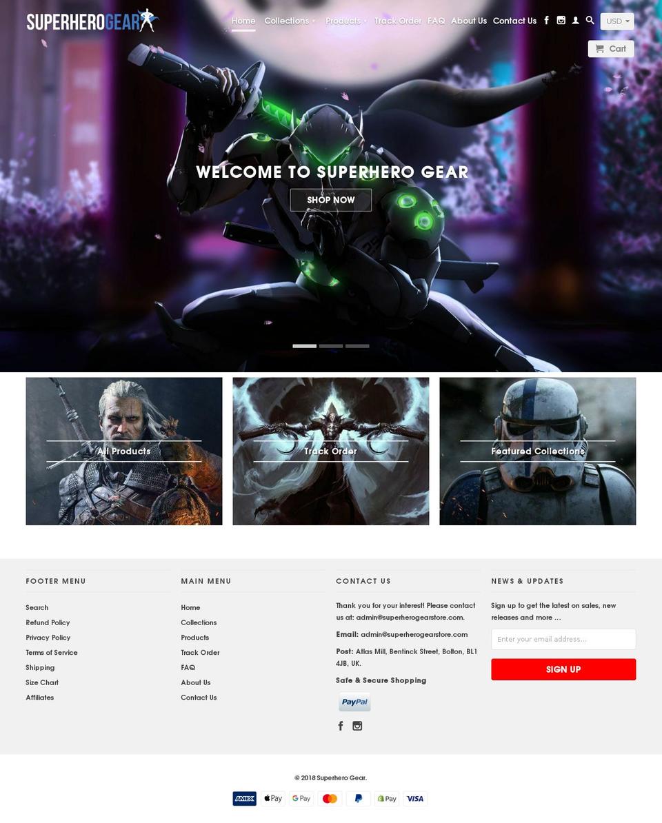superherogearstore.com shopify website screenshot