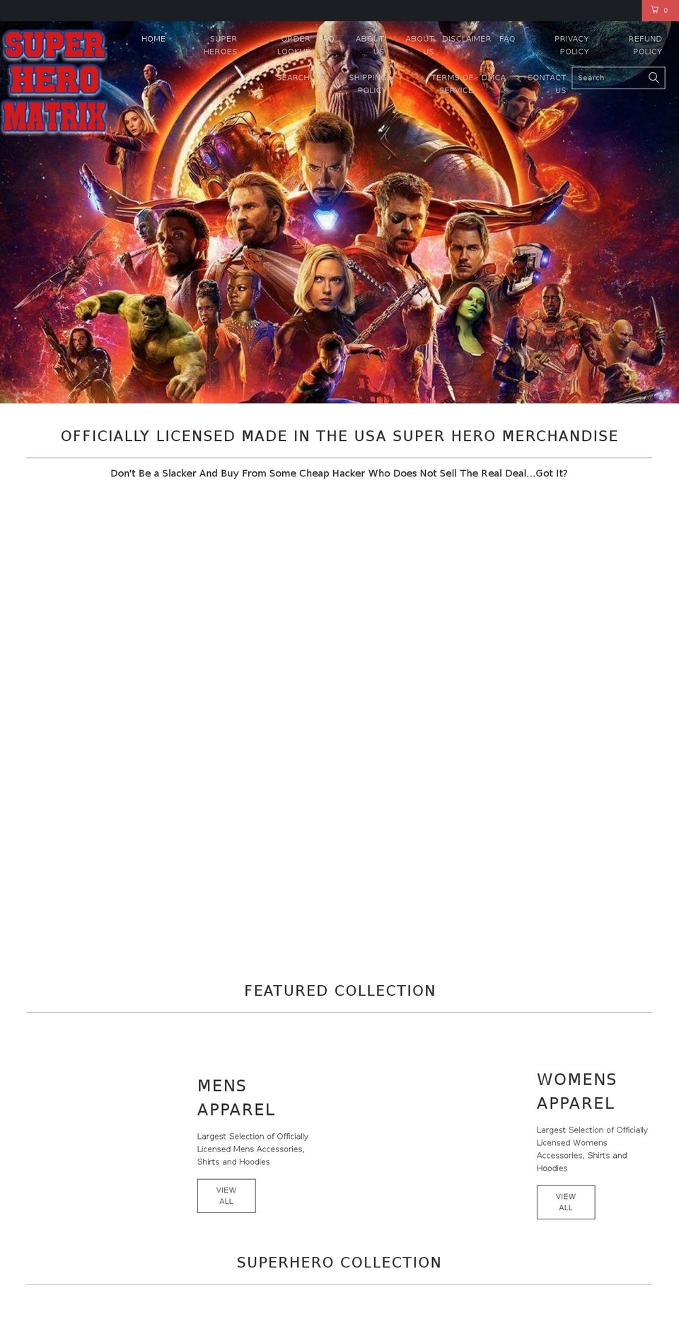 superheromatrix.com — Shopify storefront screenshot