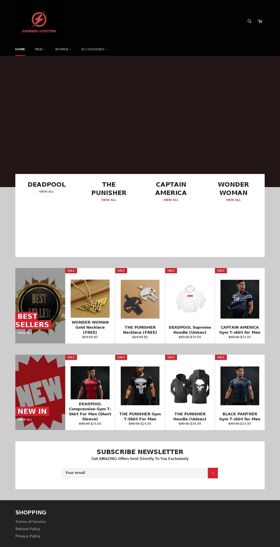 superherooutfitters.com — Shopify storefront screenshot
