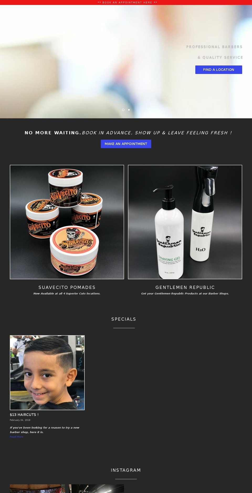 superiorcutsbarbershop.com — Shopify storefront screenshot