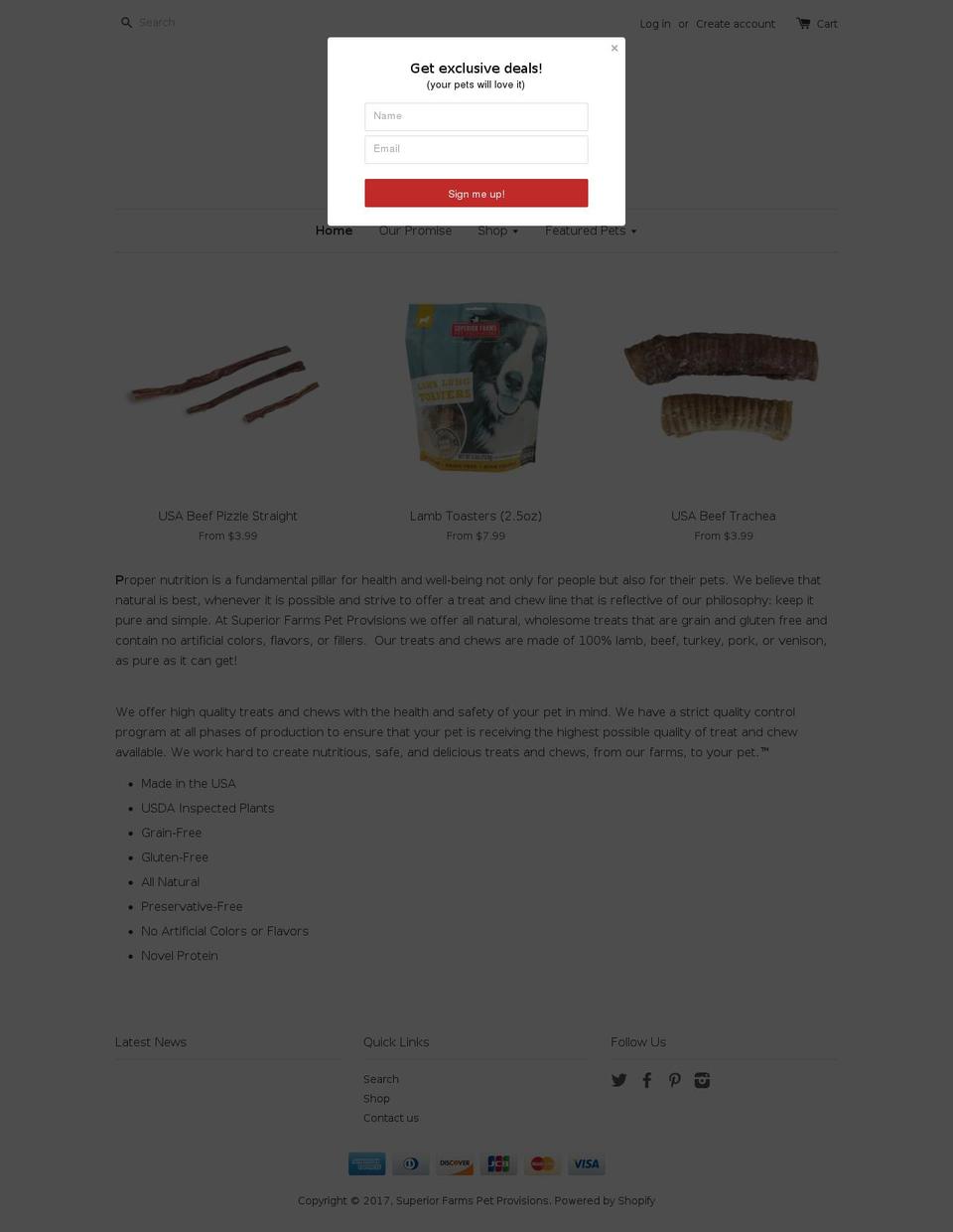superiorfarmspetprovisions.com shopify website screenshot