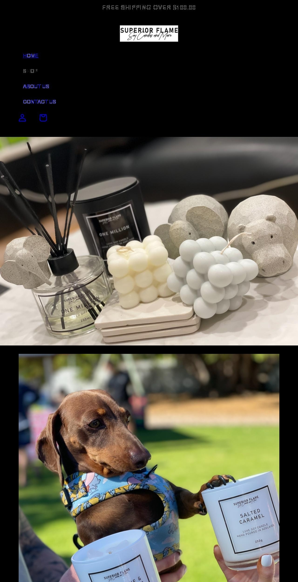 superiorflamesoycandlesandmore.com shopify website screenshot