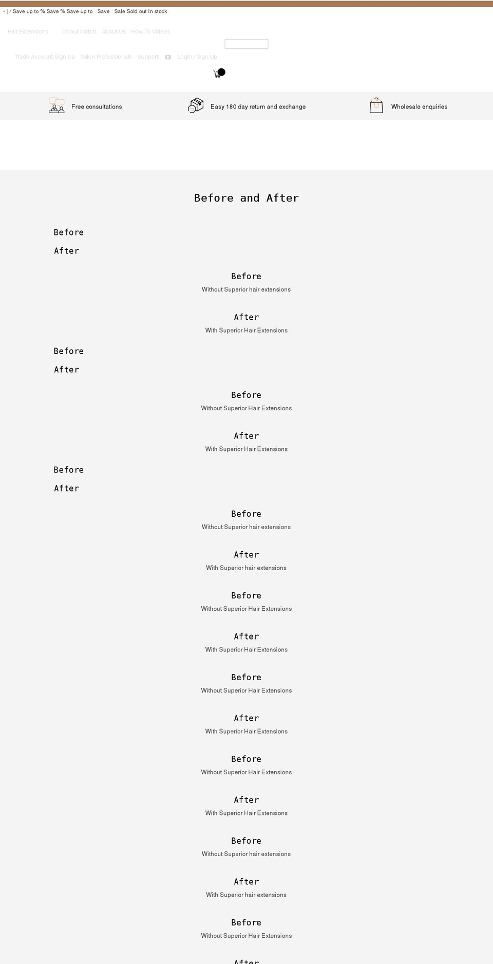 superiorhairextensions.com shopify website screenshot