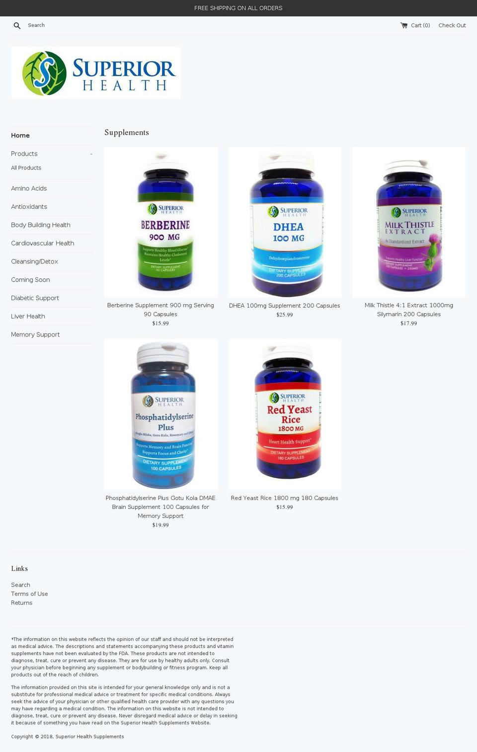 superiorhealthsupplements.com — Shopify storefront screenshot