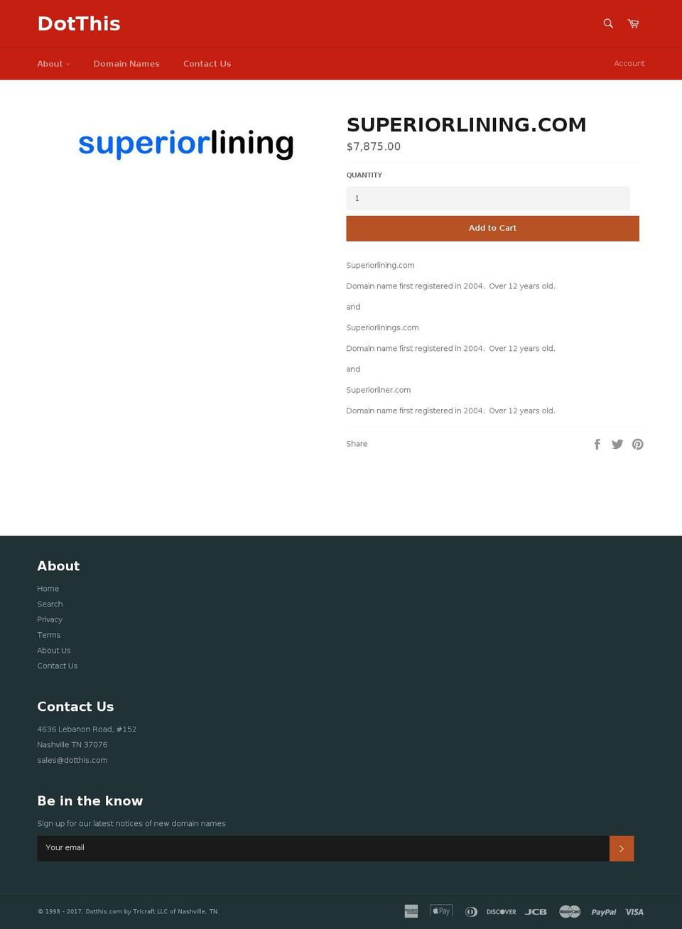 superiorlining.com shopify website screenshot