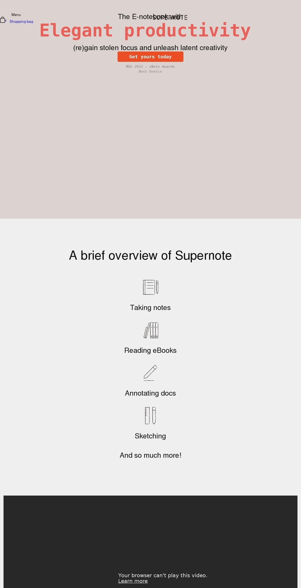Highlight Shopify theme site example supernote.com