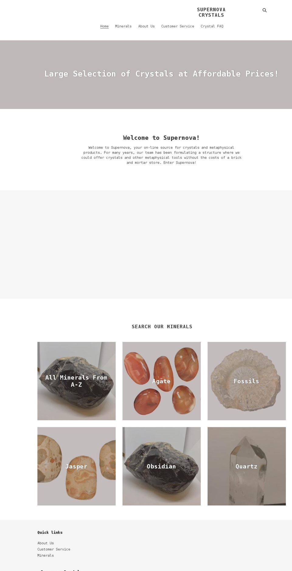 supernovacrystals.com shopify website screenshot