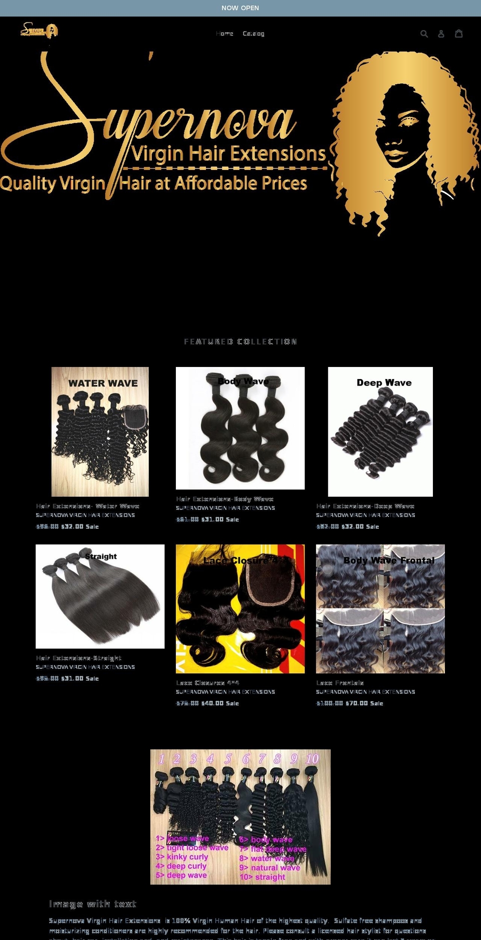 supernovavirginhairextensions.com shopify website screenshot