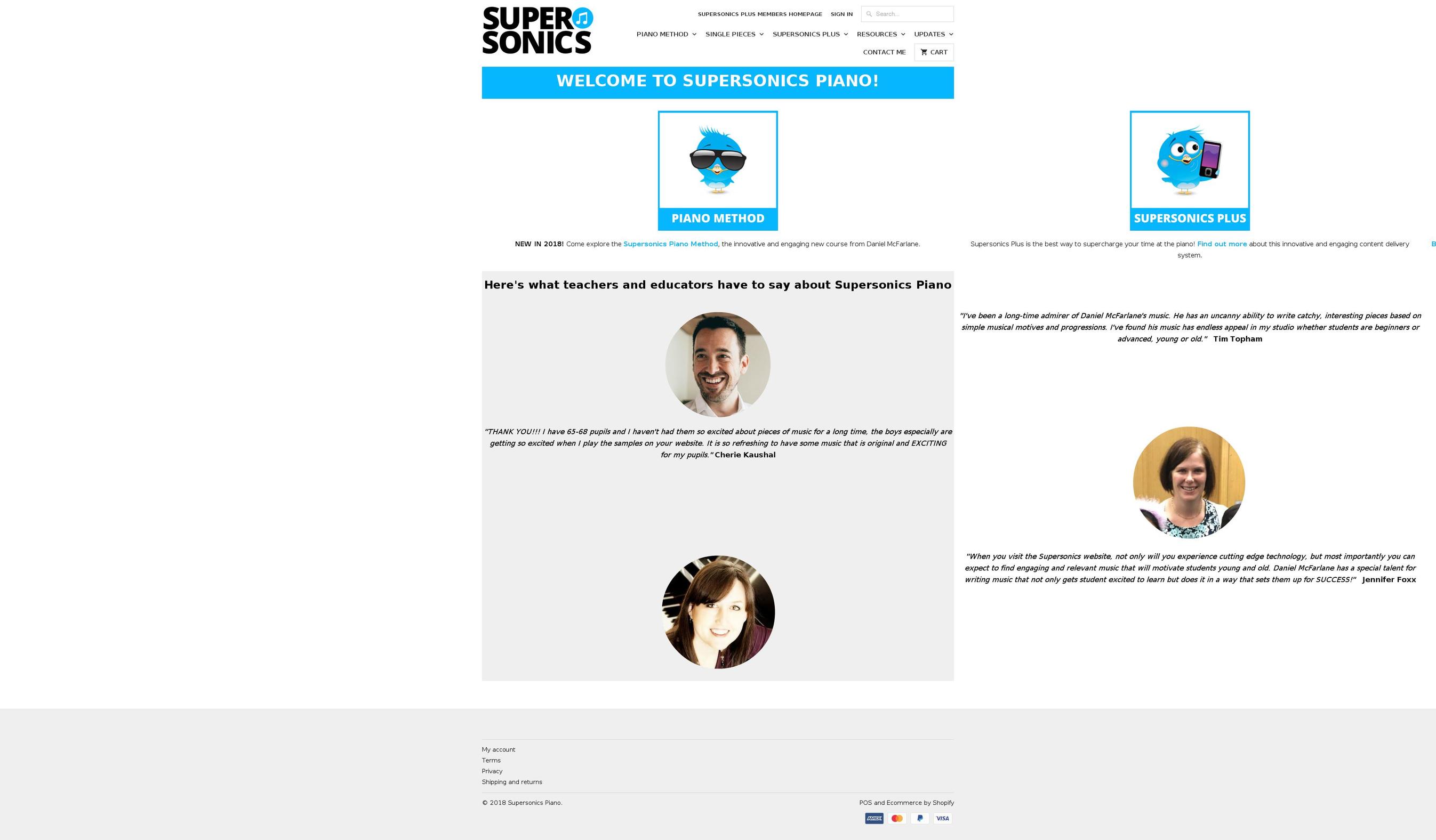 supersonicpiano.com — Shopify storefront screenshot