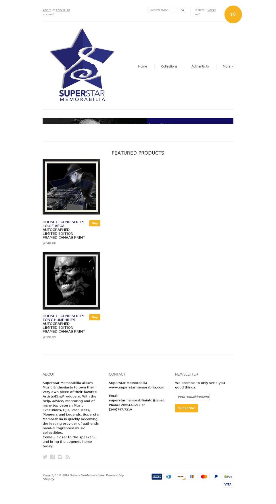 superstarmemorabilia.com — Shopify storefront screenshot