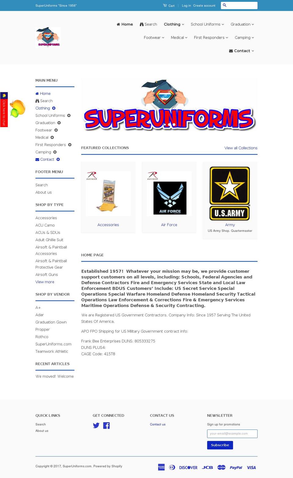 superuniforms.com shopify website screenshot