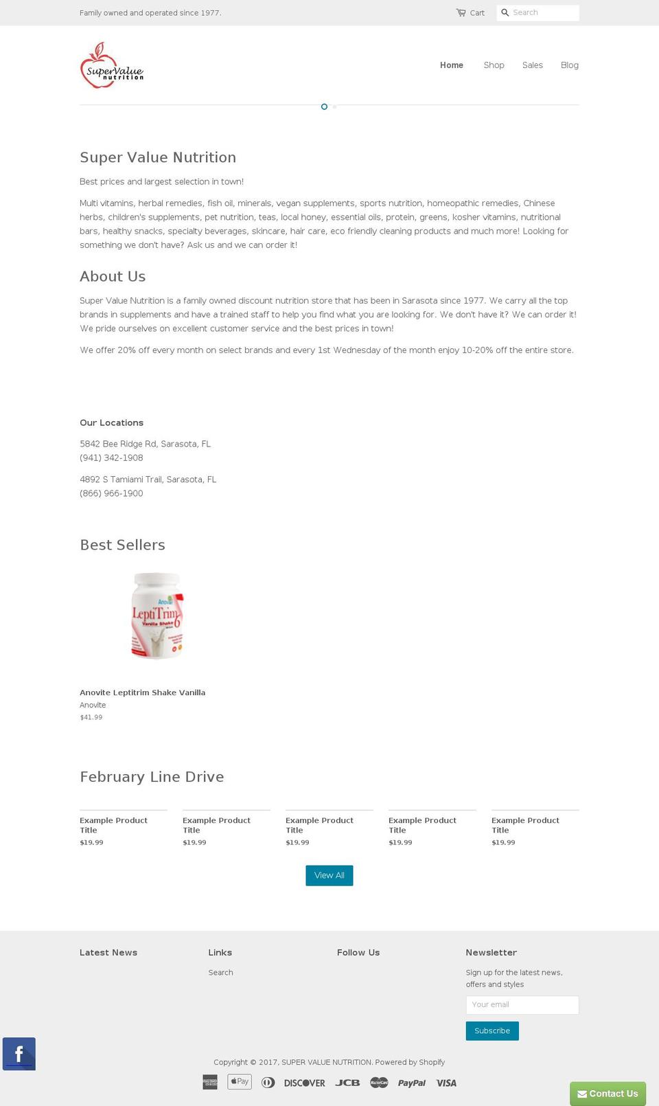 supervaluenutrition.com shopify website screenshot