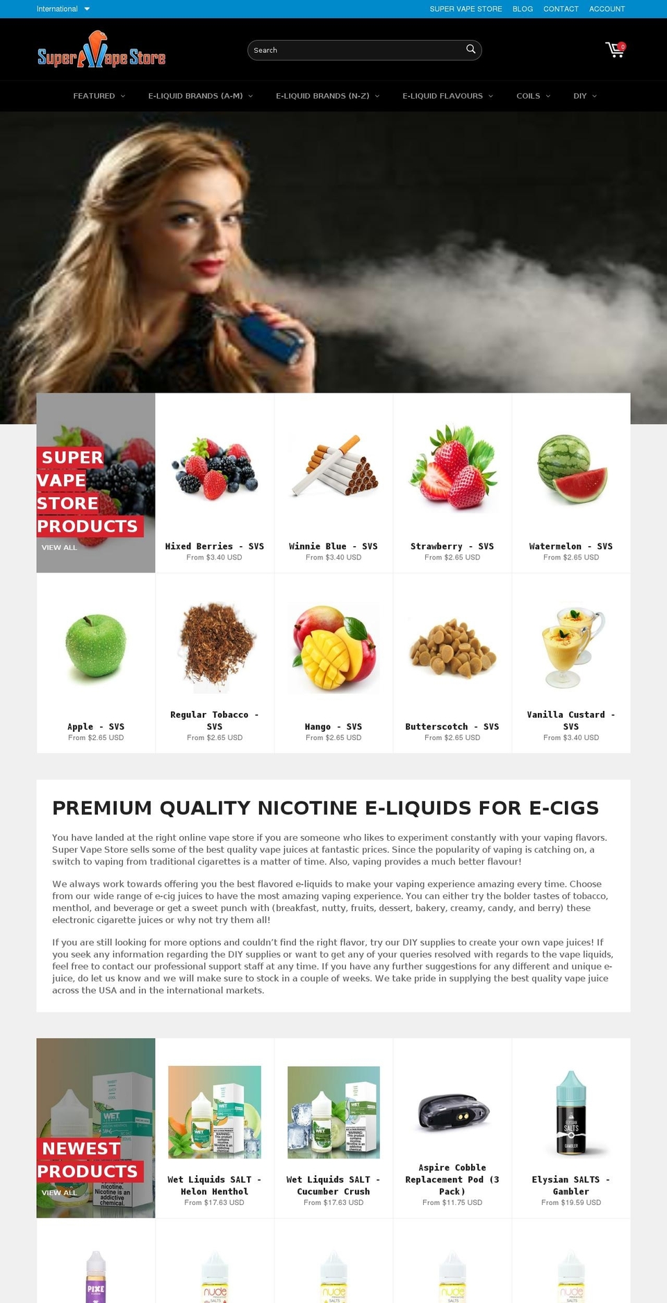 supervapestore.com shopify website screenshot