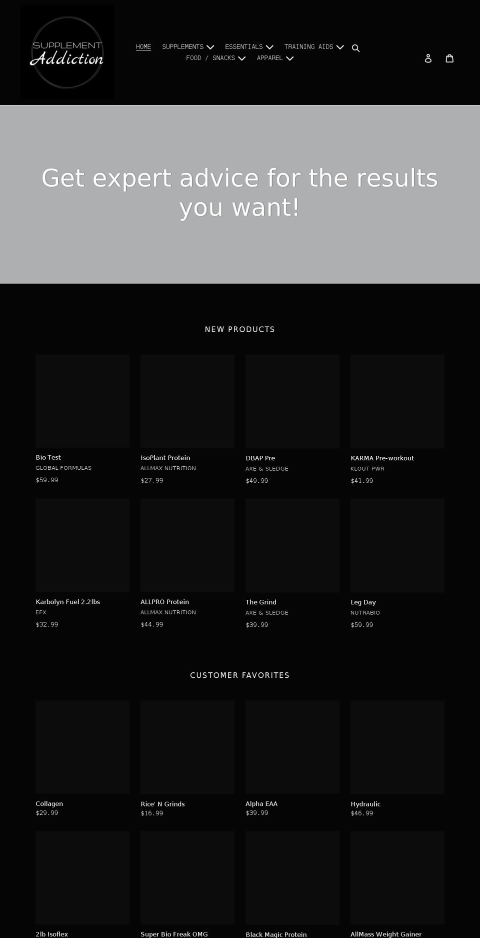 supplementaddiction.com shopify website screenshot