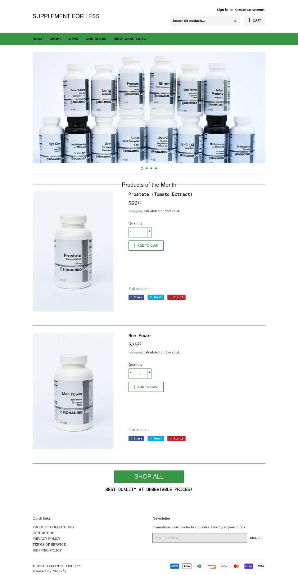 supplementforless.com shopify website screenshot