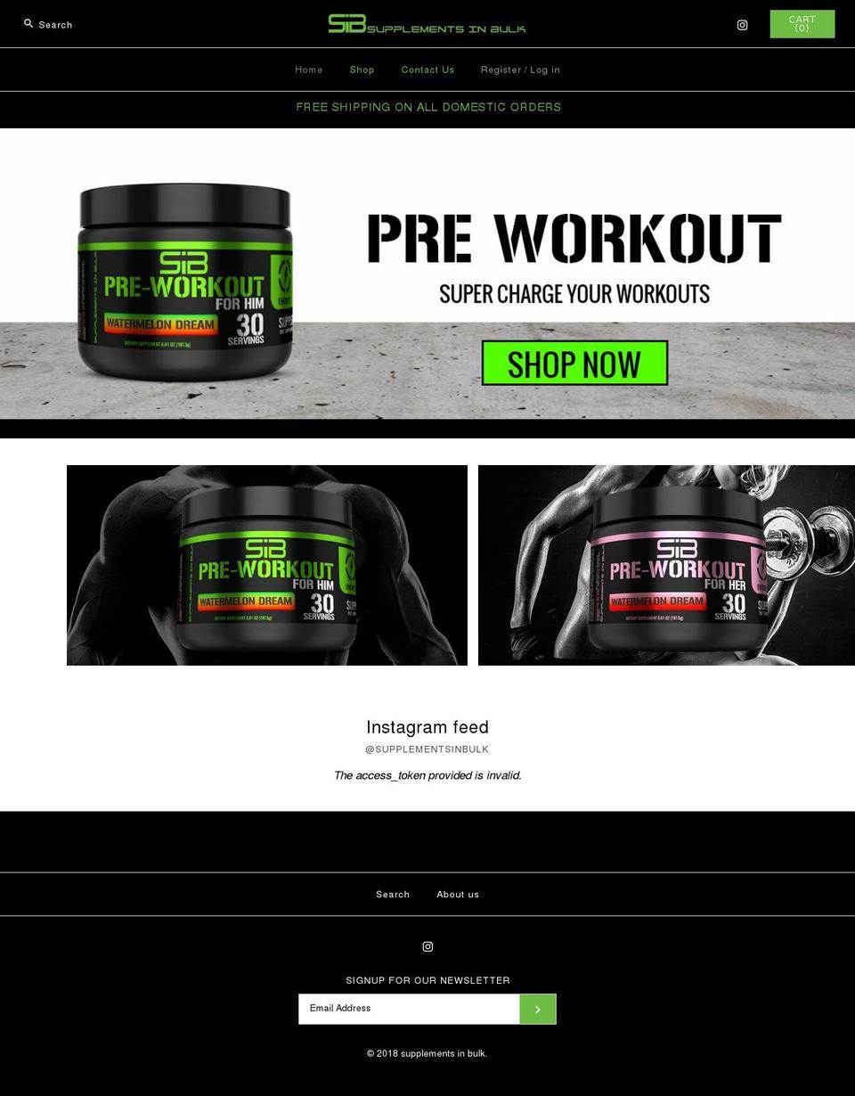 supplementsinbulk.com shopify website screenshot